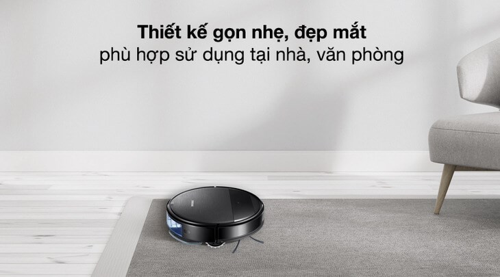 Robot hút bụi lau nhà Samsung VR05R5050WK/SV có thiết kế gọn nhẹ, nhỏ nhắn nên tiếp cận tốt các khu vực khó làm sạch như gầm ghế, gầm giường