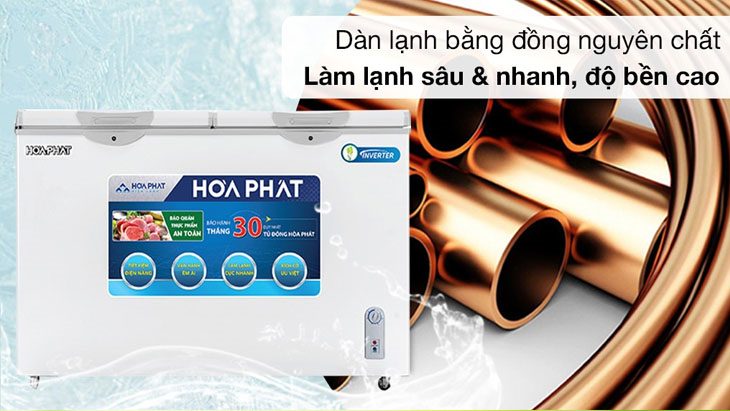 Tủ đông Hòa Phát 271 lít HCF 656S2Đ2 sử dụng dàn lạnh làm từ đồng nguyên chất