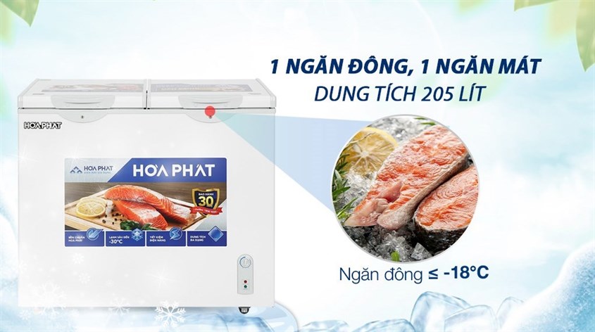 Tủ đông Hòa Phát 205 Lít HPF BD6205 có 1 ngăn đông và 1 ngăn mát, thuận tiện trong quá trình bảo quản thực phẩm