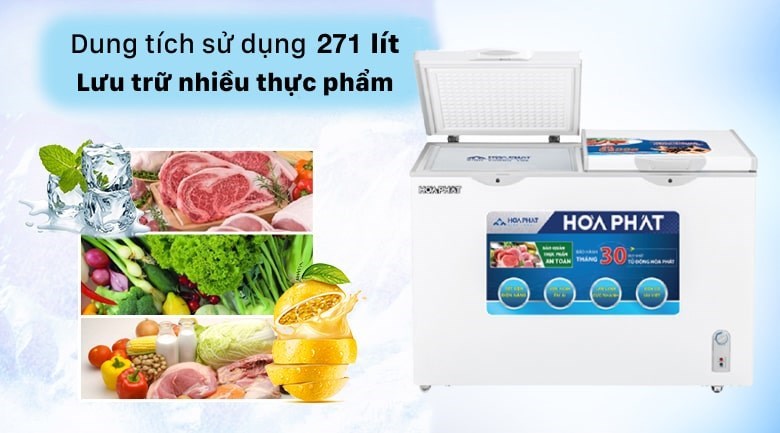 Tủ đông Hòa Phát Inverter 271 Lít HPF BD8271 có dung tích lớn, phù hợp với nhu cầu bảo quản thực phẩm số lượng lớn