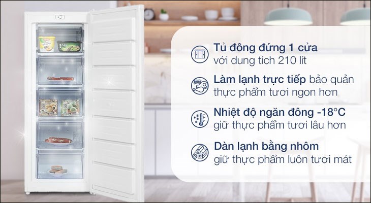 Tủ 1 ngăn đông Alaska giúp giữ thực phẩm tươi lâu