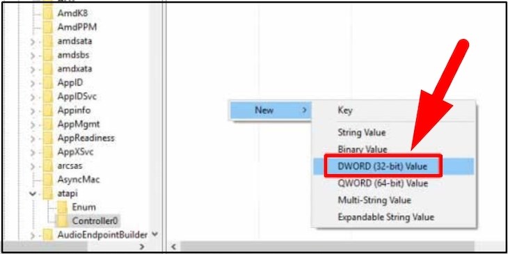 Chọn New rồi chọn DWORD (32 - bit) Value