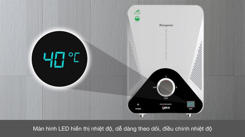 Bình nóng lạnh trực tiếp Kangaroo 4000W KG589GP được thiết kế màn hình LED biểu thị nhiệt độ nước cực kỳ hiện đại