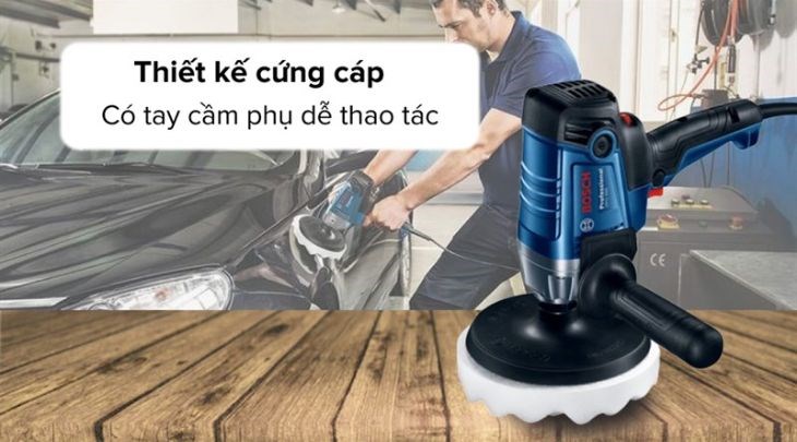 Máy đánh bóng Bosch GPO 950 950W có thiết kế cứng cáp với màu xanh hiện đại, đẹp mắt