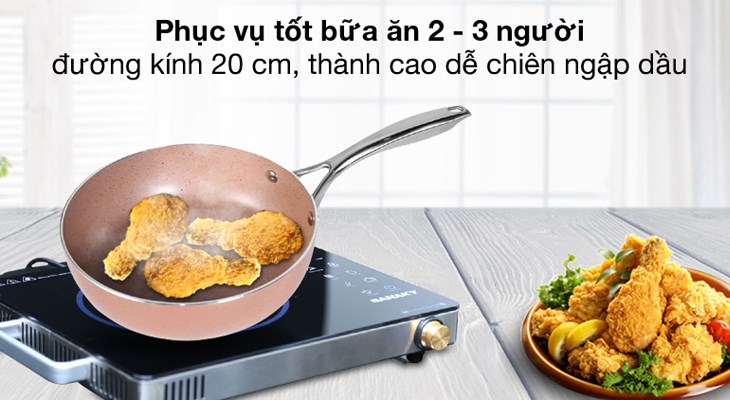 Chảo nhôm sâu chống dính vân đá đáy từ 20 cm Elmich EL-5740MN có lòng chảo sâu, thích hợp cho các món xào, chiên ngập dầu