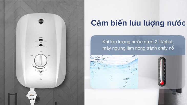 Cảm biến lưu lượng nước được tích hợp đầy đủ trên máy nước nóng Ferroli