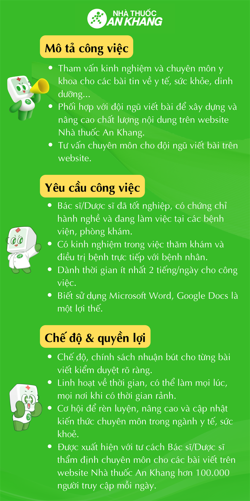 Nhà thuốc An Khang tuyển dụng bác sĩ/dược sĩ chuyên môn