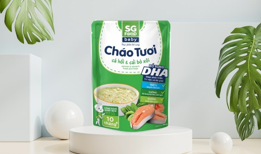 Cháo tươi SG Food Baby vị cá hồi, cải bó xôi gói 240g (từ 10 tháng)