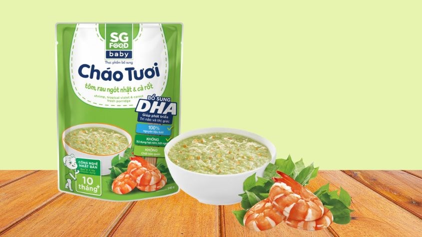 Có thể nêm dầu cá hồi vào Cháo tươi SG Food Baby vị tôm, rau ngót Nhật và cà rốt gói 240g cho bé Có thể nêm dầu cá hồi vào Cháo tươi SG Food Baby vị tôm, rau ngót Nhật và cà rốt gói 240g cho bé