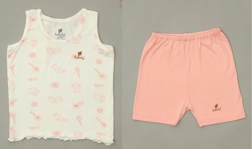 Bộ sát nách Lullaby NH692P màu trắng - hồng