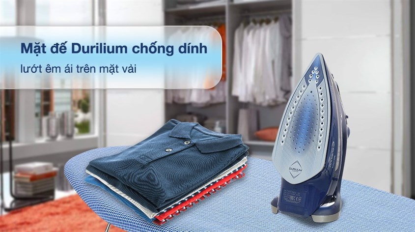 Bàn ủi hơi nước Tefal Smart Protect Plus FV6872E0 2800W được trang bị mặt đế Durilium chống dính