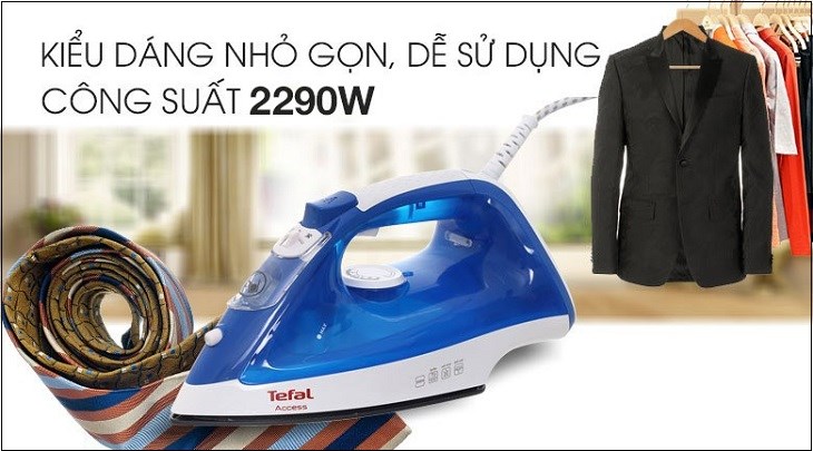 Bàn ủi hơi nước Tefal FV1520L0 2290W có công suất 2290W giúp ủi phẳng nhanh chóng mọi vết nhăn cứng đầu