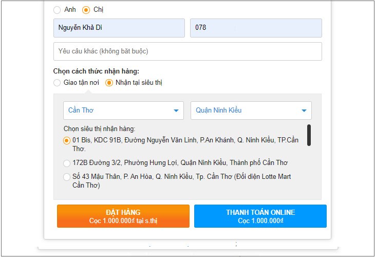 Cung cấp thông tin cá nhân và lựa chọn hình thức thanh toán để đặt trước Xiaomi 13 Series