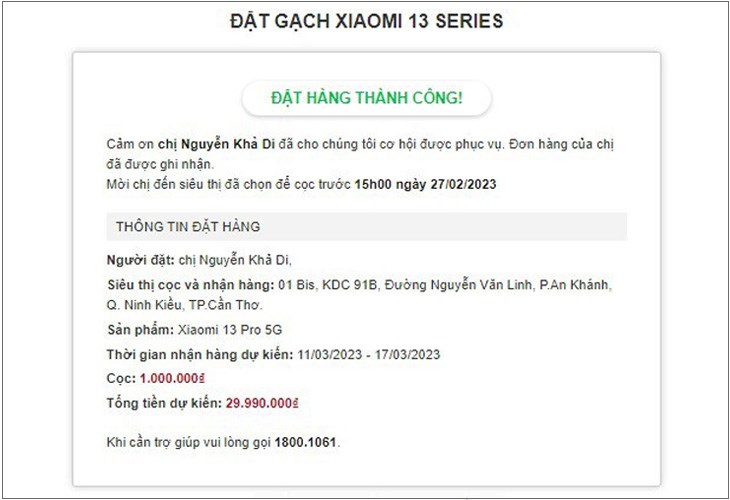 Đặt trước Xiaomi 13 Series thành công