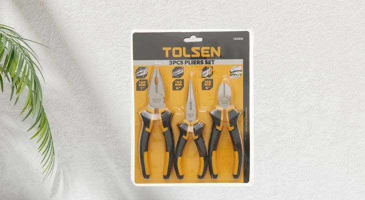 Bộ 3 kìm răng - cắt - nhọn Tolsen 10400 có thiết kế cứng cáp, chắc chắn, gọn gàng dễ cầm thao tác