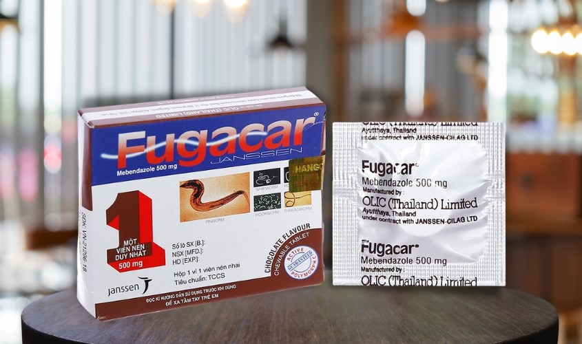 Viên nhai Fugacar vị sô cô la 500mg trị giun sán