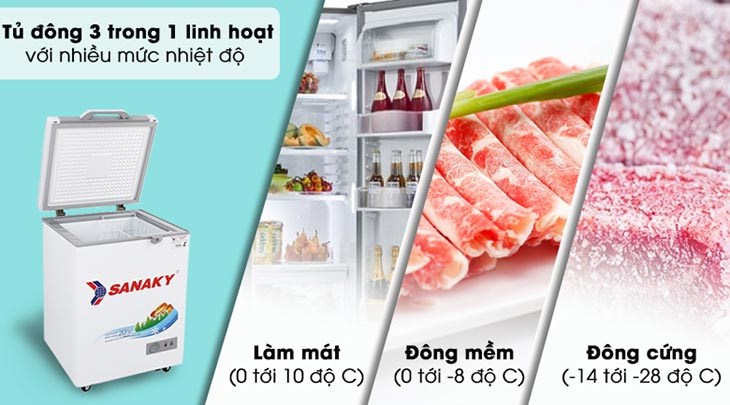 Tủ đông 3 trong 1 đáp ứng mọi nhu cầu lưu trữ với nhiều mức nhiệt độ lựa chọn