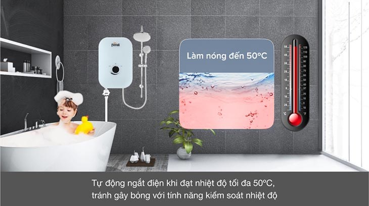 Máy nước nóng chống bỏng tự ngắt nhiệt khi quá 50 độ C