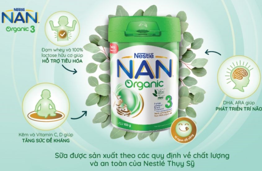 Sữa bột NAN Organic số 3 được sản xuất từ tập đoàn Nestle danh tiếng