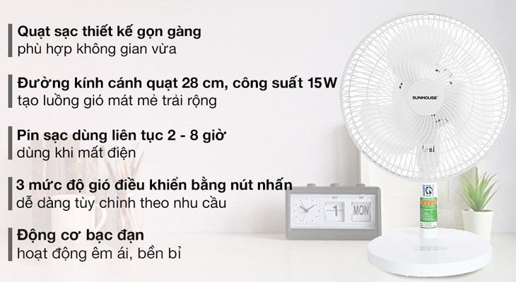 Quạt sạc điện Sunhouse SHD7115 Quạt sạc điện Sunhouse SHD7115