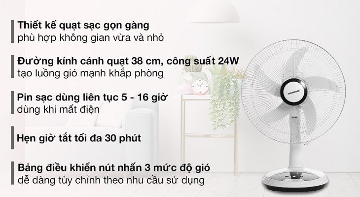 Quạt sạc điện Sunhouse SHD7223 Quạt sạc điện Sunhouse SHD7223