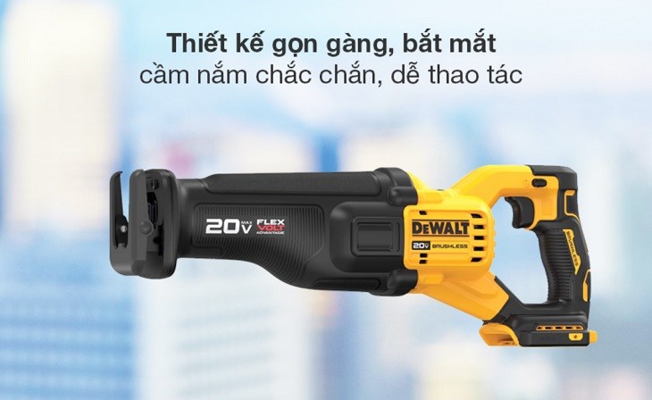Máy cưa kiếm pin Dewalt DCS386N-KR 20V/60V có kích thước gọn gàng với khối lượng máy khoảng 3.5kg Máy cưa kiếm pin Dewalt DCS386N-KR 20V/60V có kích thước gọn gàng với khối lượng máy khoảng 3.5kg
