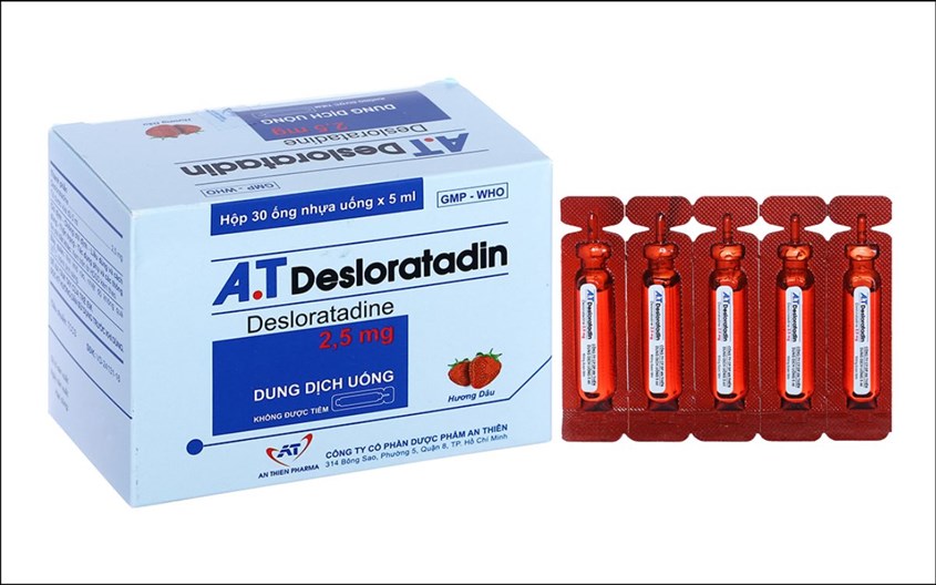 Dung dịch uống A.T Desloratadin 2.5mg/5ml trị viêm mũi, mày đay (30 ống x 5ml)