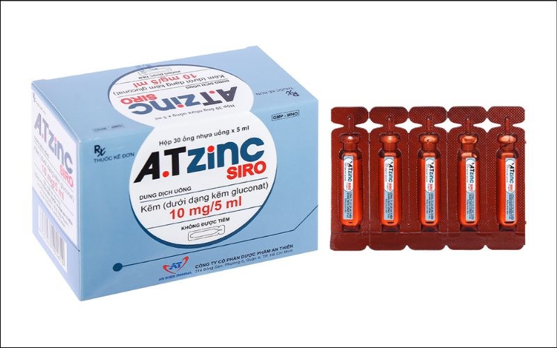 Dung dịch uống A.TZinC Siro hỗ trợ trị tiêu chảy, tăng đề kháng (30 ống x 5ml)