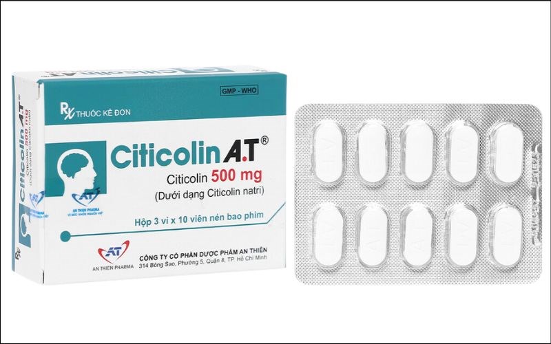 Citicolin A.T 500mg trị bệnh não cấp, Parkinson (3 vỉ x 10 viên)