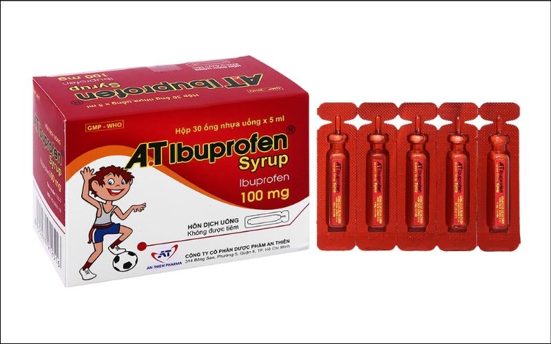 Hỗn dịch uống A.T Ibuprofen 100mg/5ml giảm đau, hạ sốt (30 ống x 5ml)