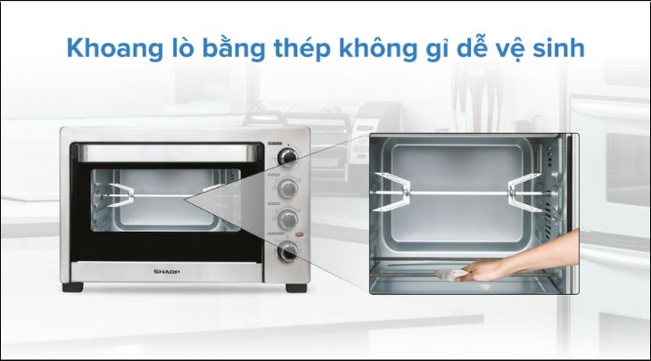 Lò nướng Sharp EO-A384RCSV-ST 38 lít có khoang lò bằng thép không gỉ nướng an toàn, vệ sinh đơn giản