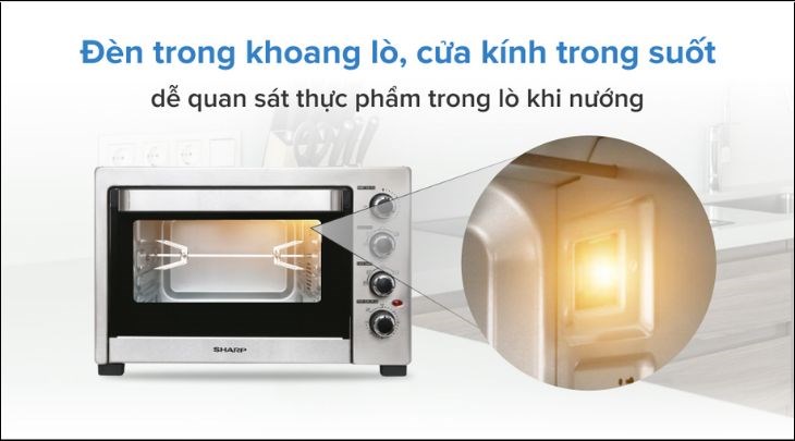 Lò nướng Sharp EO-A384RCSV-ST 38 lít có đèn bên trong khoang lò giúp bạn quan sát quá trình nướng dễ dàng