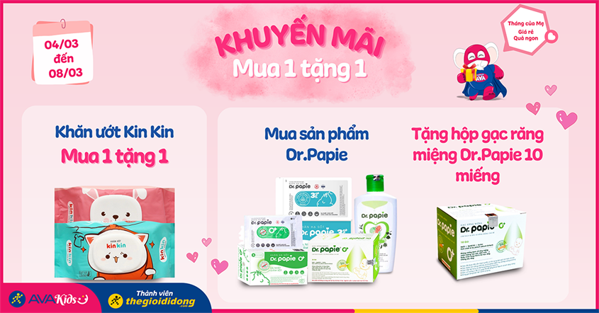 Khăn ướt Kin Kin và sản phẩm Dr.Papie mua 1 tặng 1