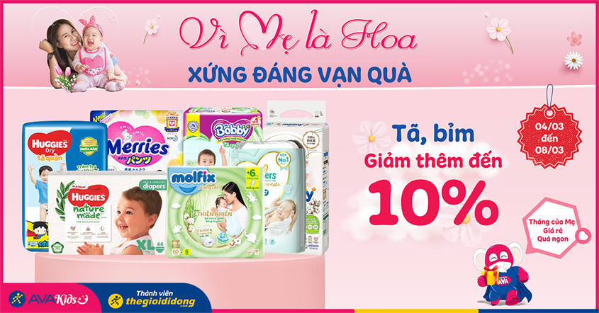 Tã giảm thêm đến 10%