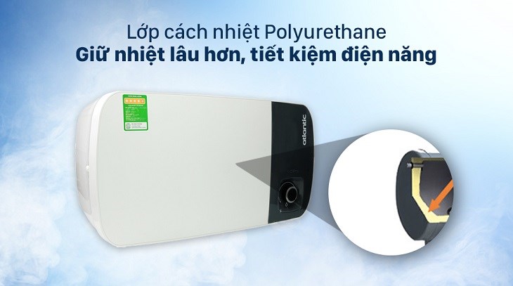 Bình nước nóng Atlantic 30 lít SWH 30H M-3 NEO PLUS 833026 nhờ lớp cách nhiệt Polyurethane có khả năng cách nhiệt cao