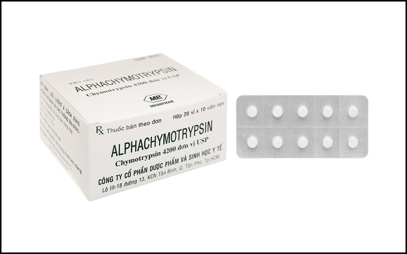 Alphachymotrypsin Mebiphar 4200 IU trị phù nề sau chấn thương (20 vỉ x 10 viên)