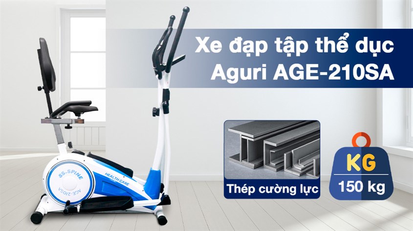 Xe đạp thể dục toàn thân Aguri AGE-210SA với khung thép cường lực, chắc chắn và chịu tải trọng tối đa 150kg