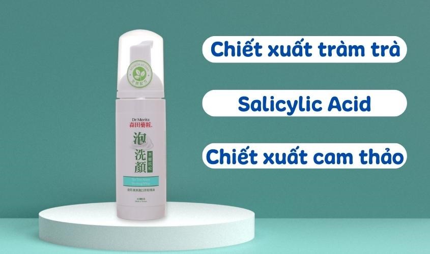 Thành phần chính của sữa rửa mặt Dr Morita Tea Tree Acnes Foaming Whip