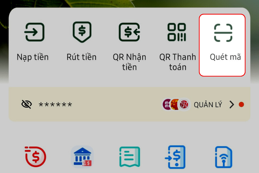 Chọn mục quét mã trên ứng dụng MoMo