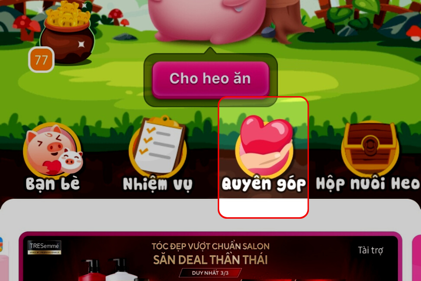 Quyên góp Heo Vàng tại biểu tượng quyên góp