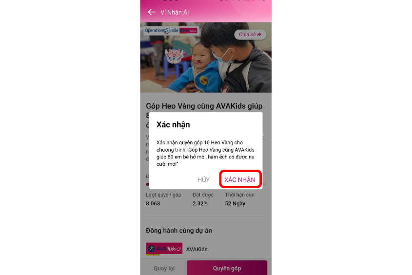 Xác nhận dể hoàn tất quyên góp