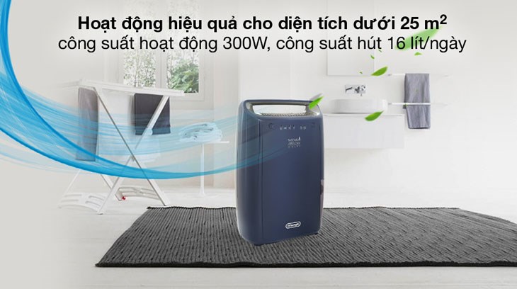 Máy hút ẩm Delonghi DEX216F có công suất hút 16 lít/ngày, phù hợp cho không gian có diện tích dưới 25m2 Máy hút ẩm Delonghi DEX216F có công suất hút 16 lít/ngày, phù hợp cho không gian có diện tích dưới 25m2