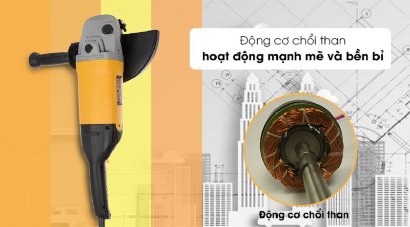 Máy mài góc Tolsen 79525 2400W được trang bị động cơ chổi than hoạt động mạnh mẽ và bền bỉ