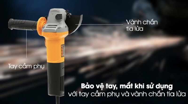 Máy mài góc Tolsen 79520 850W trang bị thêm một tay cầm phụ được bọc cao su