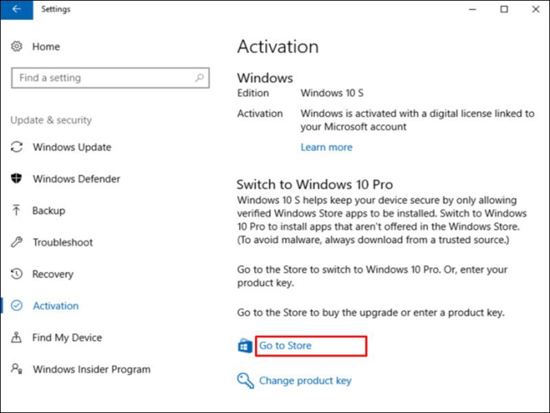 Trong Switch to Windows 11 Home chọn Go to the Store