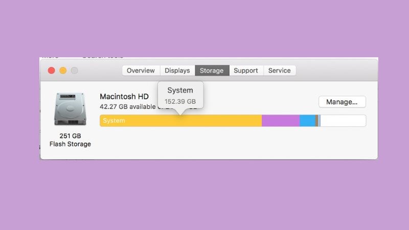 Click tab Storage trên OS X Yosemite để kiểm tra không gian đĩa