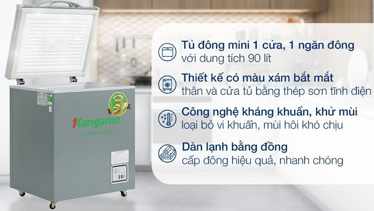 Tủ đông Kangaroo 90 lít KGFZ150NG1 có kích thước nhỏ gọn và trang bị nhiều tiện ích khác tiện lợi cho việc sử dụng