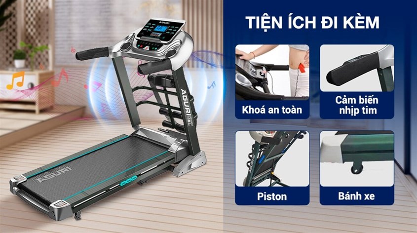 Nhiều tiện ích đi kèm trên máy chạy bộ Aguri AGT-115L
