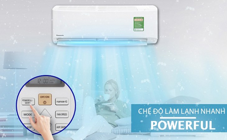 Máy lạnh Panasonic Inverter 1.5 HP CU/CS-PU12XKH-8M trang bị chế độ Powerful chạy cả máy nén và quạt dàn lạnh ở tốc độ siêu cao làm mát mạnh mẽ tức thì