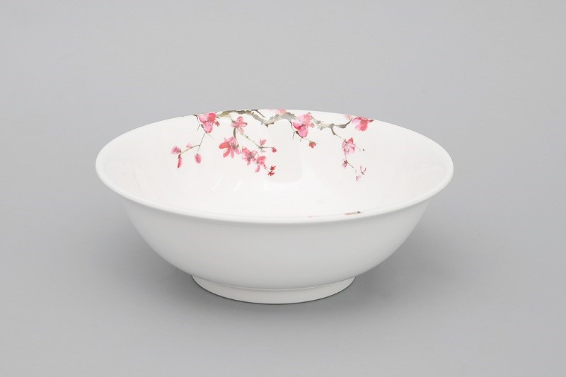 Tô canh nhựa Melamine 18 cm Vinh Cơ A407 sở hữu màu trắng sang trọng với hoạ tiết hoa anh đào nổi bật